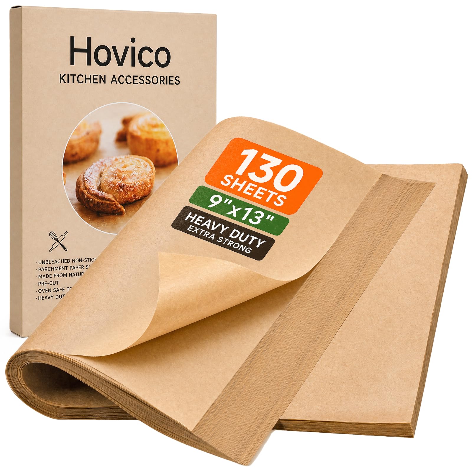 Hovico Arkusze do pieczenia papieru pergaminowego, 30 x 25 cm, wstępnie przycięte, nieprzywierające arkusze pergaminowe do pieczenia, grillowania, frytownicy na powietrzu, gotowania na parze i innych