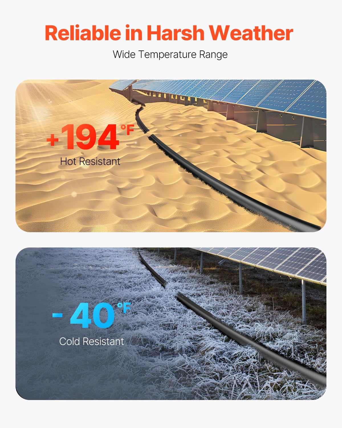 VEVOR 2 PCS Cable de Extensión para Panel Solar de 15,24 m, 10 AWG, Cable Fotovoltaico de 6 mm² con Conectores Hembra y Macho a Prueba de Agua para Paneles Solares Domésticos, de Barco, Negro y Rojo