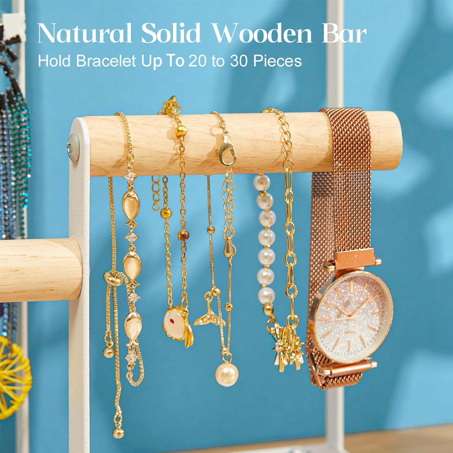 Jewelry Organizer Stand, Jewelry Holder Tree and Storage, Super Large Capacity, 72 Earring Holes, 12 Necklace Hooks, 20 Rings Slot, 2 Bracelet Bars, Assemble Not Required, Size 3.94*9.84*13.78 Inch - Image 5