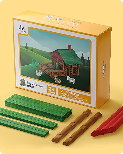 Miniatura 6 de SainSmart Jr. 214 PCS Wood Logs Cabin Set Ages 3+, Fire Station Building Log Gift for BoyGirl, Creative Construction Engineering Educational Toy