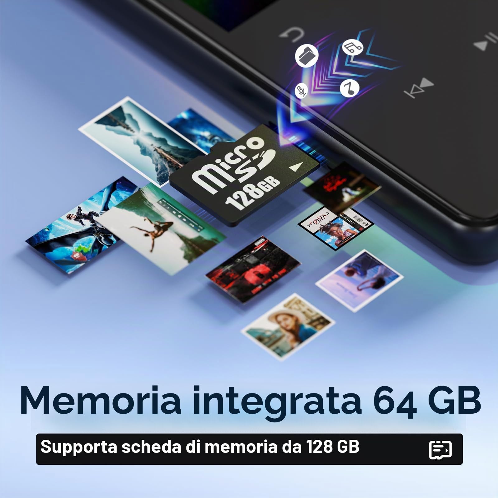 64 GB Lettore MP3 Bluetooth 5.3,Schermo 2,4 pollici altoparlante integrato | Lettore MP3 bambini con radio FM, registratore, e-book e auricolari inclusi,Scheda di memoria espandibile fino a 128 GB