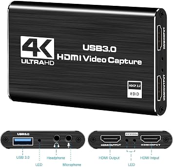 キャプチャカード Hdmi Usb3.0 キャプチャカード 任天堂スイッチ ビデオキャプチャカード 4k 1080p 60fps ライブストリーミング/ビデオ会議/録画用ゲームキャプチャカード Ps4/ps5/pc/obs/dslrに対応