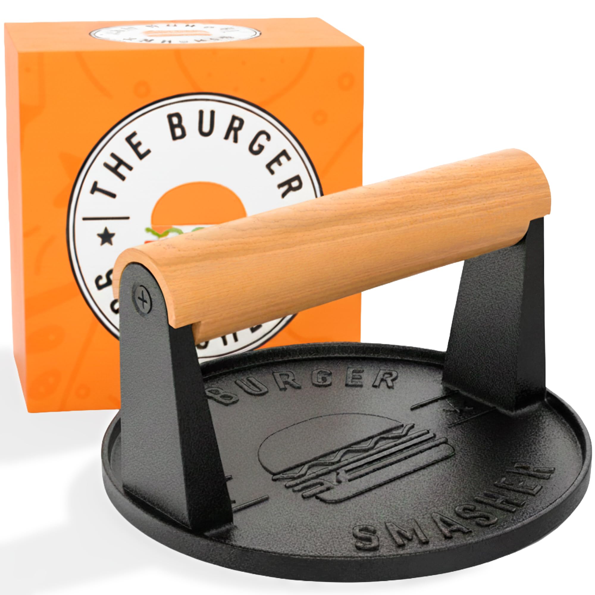 The Burger Smasher - Cast Iron Burger Press Kit w/Patty Paper Included | Hamburger Press Perfect for Flat Top Grill, Cast Iron Griddle or Skillet | Meat Press and Grill Press