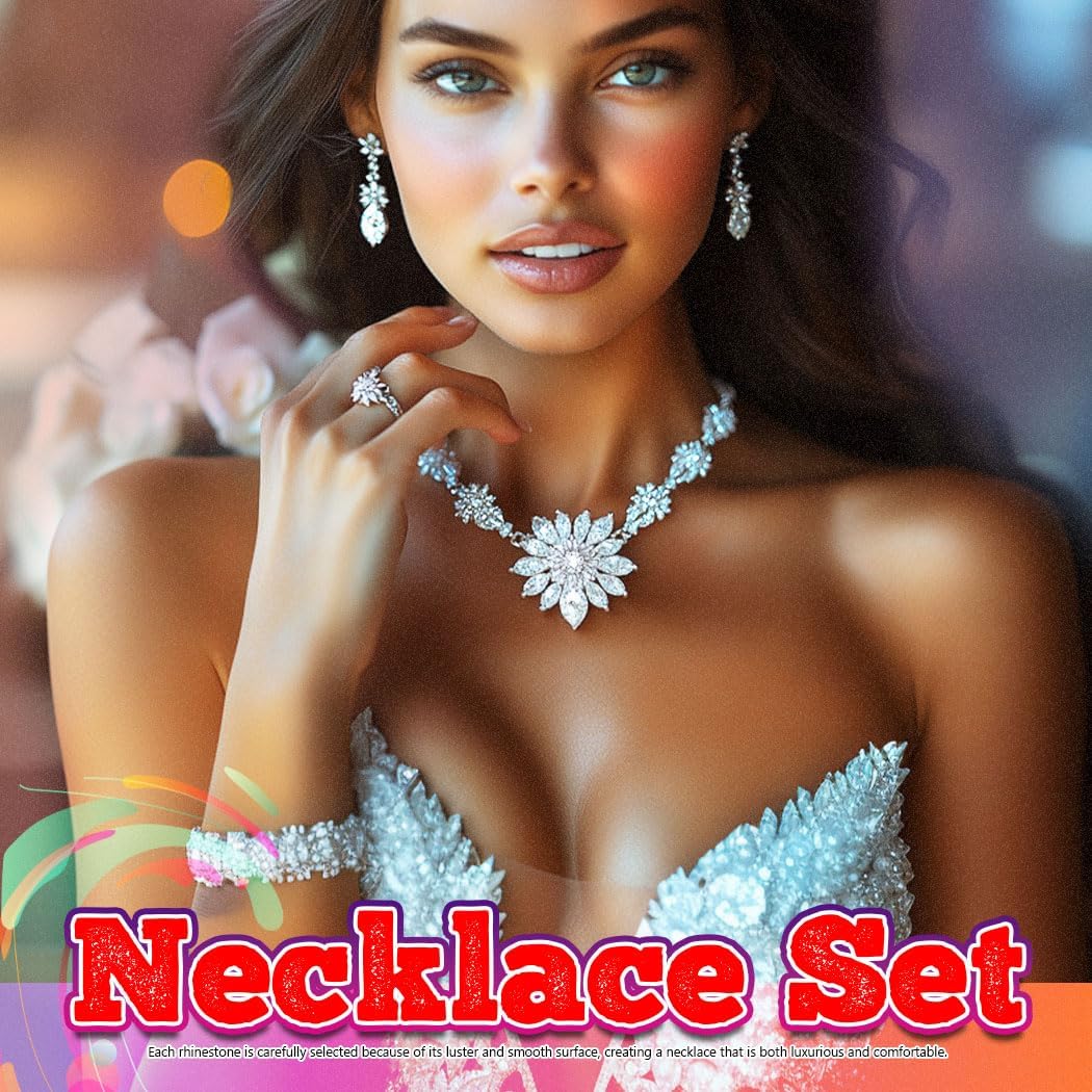 JEWEKY Wedding Jewelry Sets Gold Rhinestone Necklace Earrings Set Formal Costume Jewelry for Women - Image 7