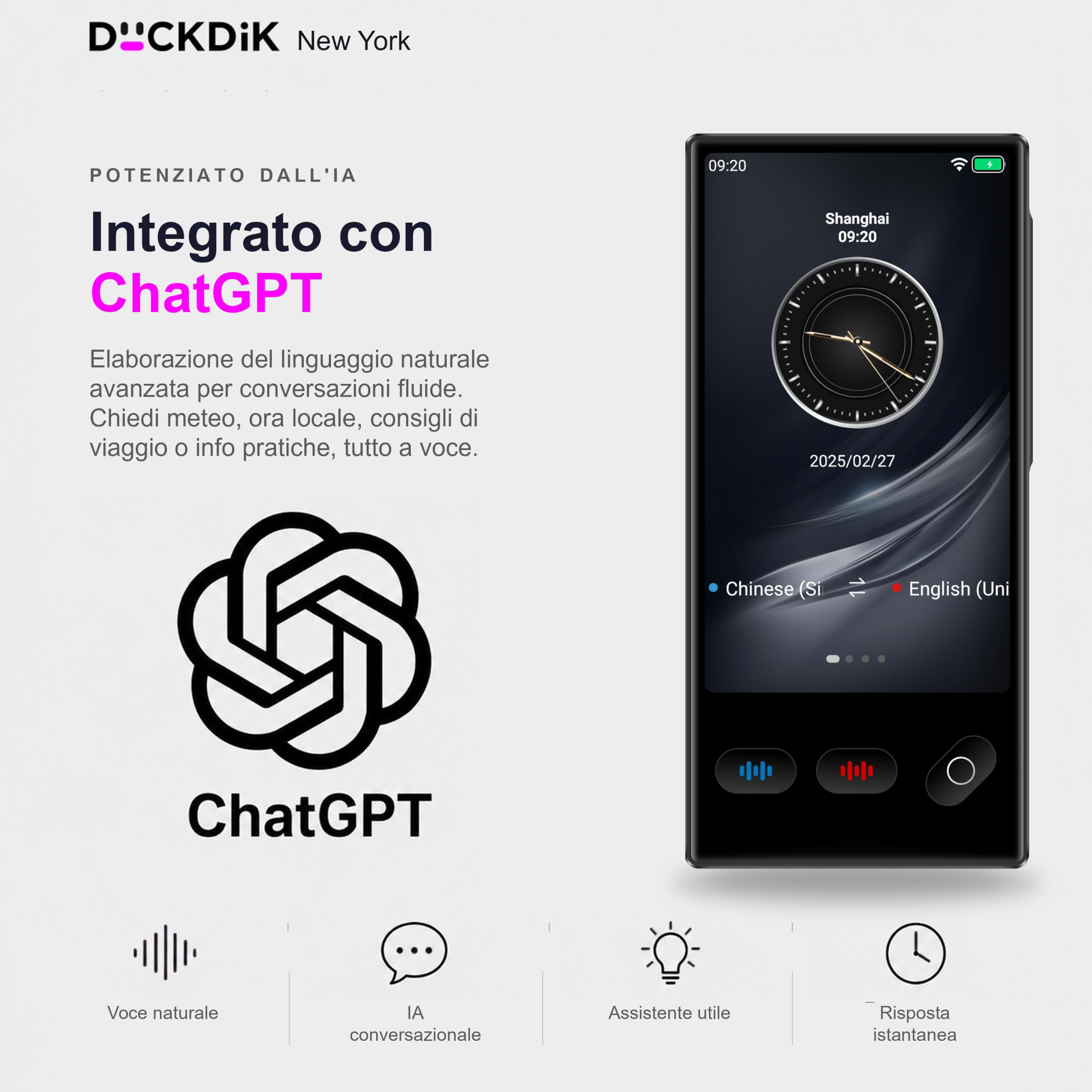 New York 2026, Traduttore di Lingue Istantaneo + App Traduzione Offline Inclusa a Vita (Valore 120€/Anno) — 149 Lingue Online, 19 Offline + 59 nell'App, Schermo Touch 4", IA
