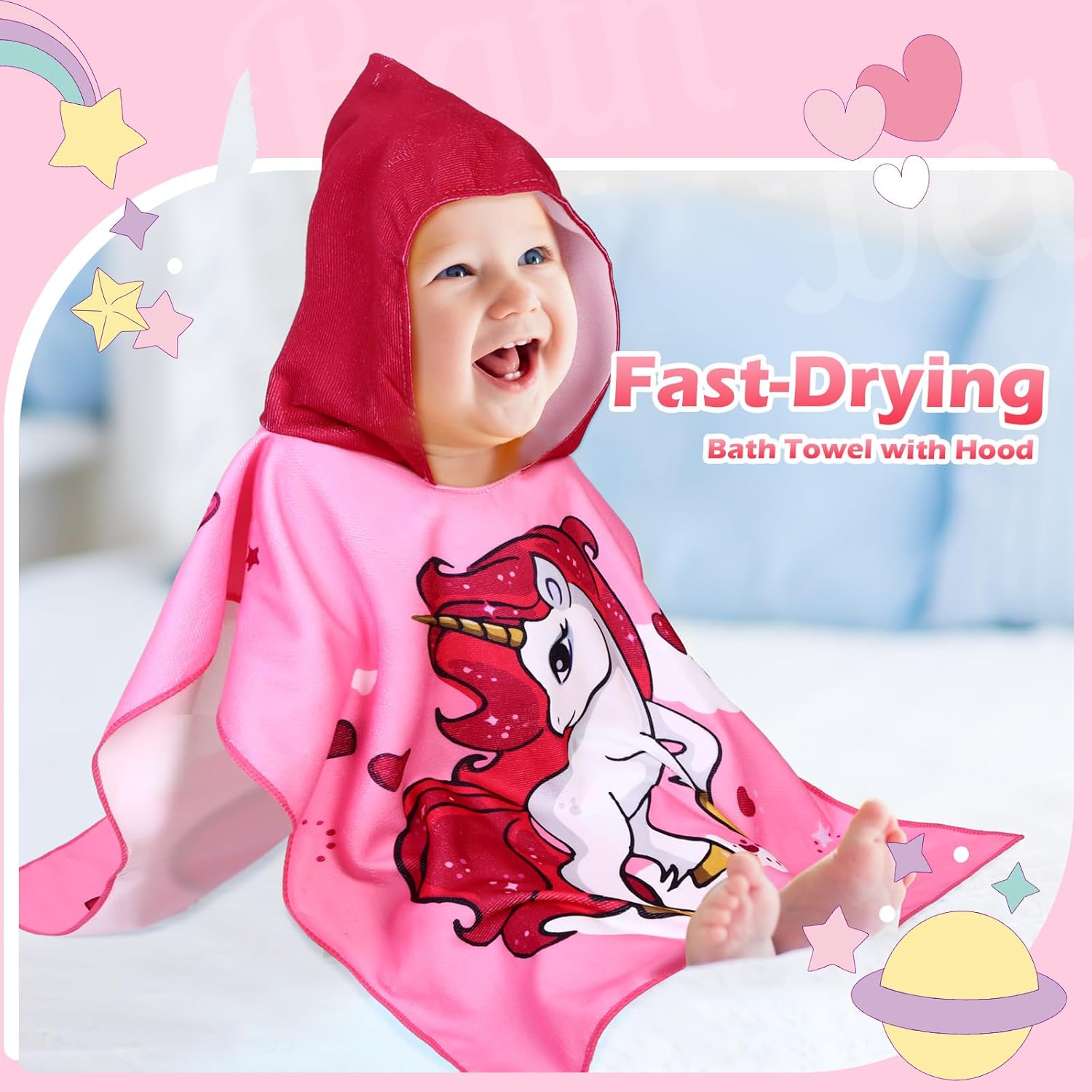 Oudain 6 Pcs Kids Hooded Towel Kids Bath Towels with Hood Microfiber Baby Pool Beach Towel for Boy Girls Toddler(47 x 24 Inch,Cute Style)