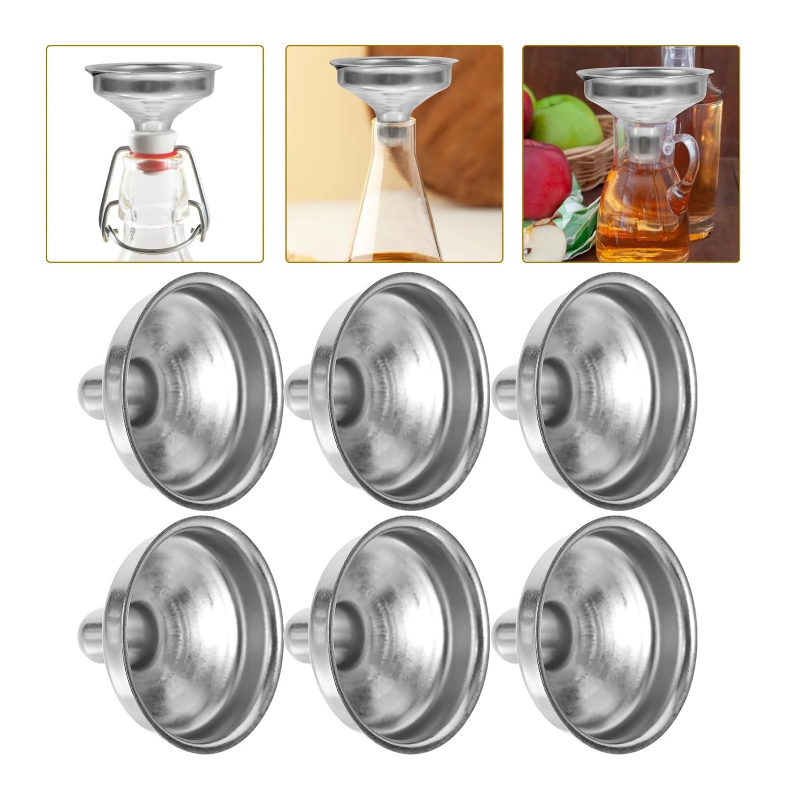 Embudos de Cocina, embudos pequeños de Metal, 6 embudos de Acero Inoxidable, embudos de Metal portátiles for transferir Aceite, vinagre y líquidos.