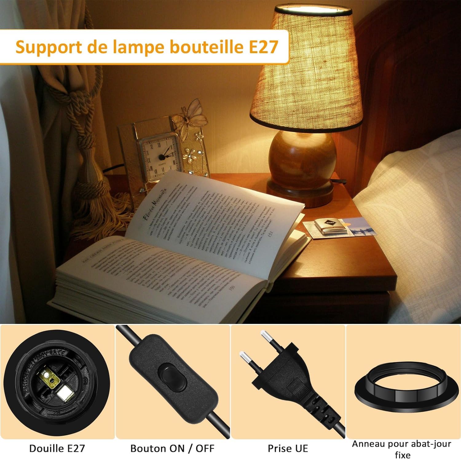 2 szt. oprawki do butelek E27, oprawka z przełącznikiem i kablem 1,8 m do butelek, maks. 60 W, zestaw DIY lamp butelkowych, oprawka E27 adapter do butelek do kreatywnych lamp stołowych, czarny
