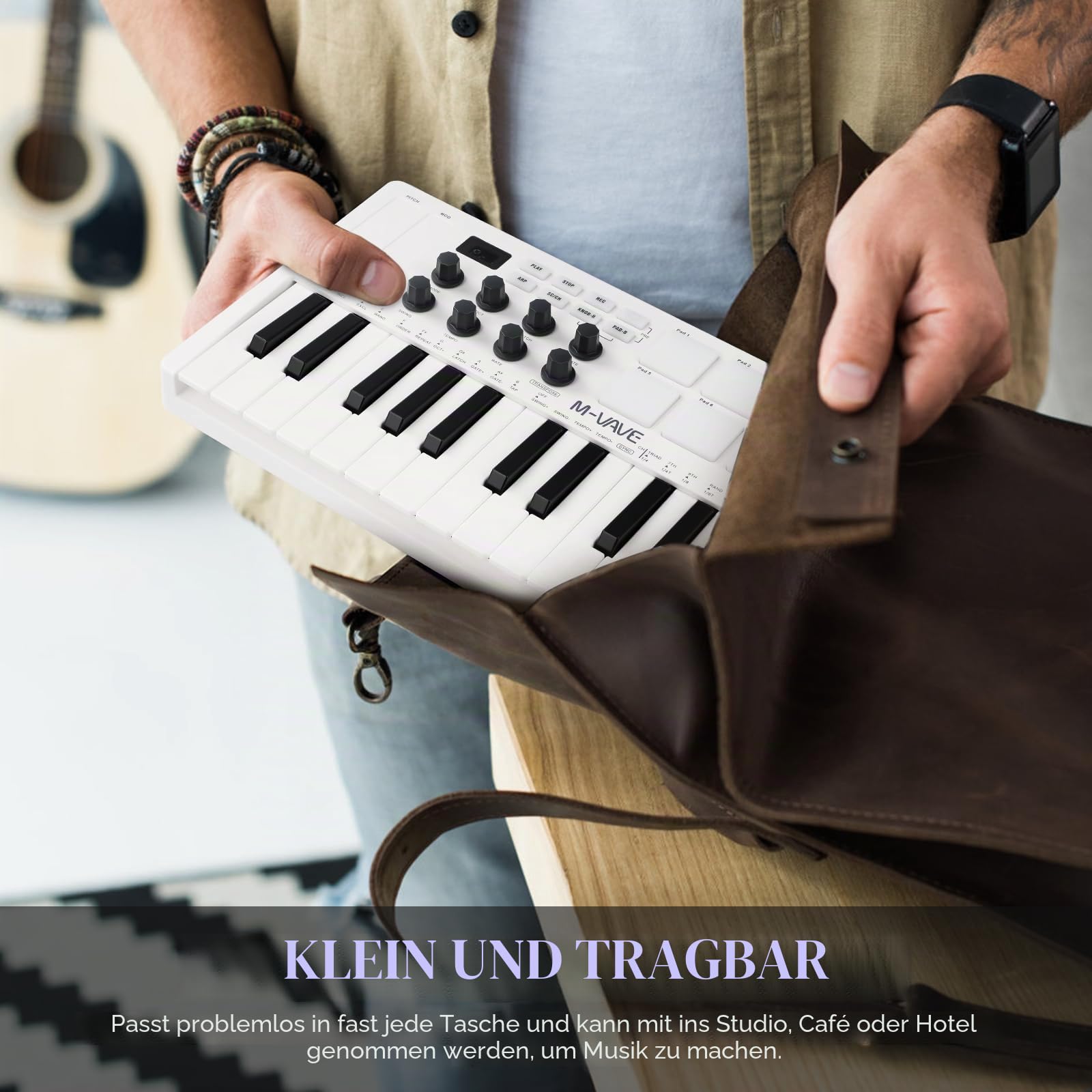 Nikou M-VAVE MIDI Tastatur Controller, USB Mini 25 Tasten Professionelles Dynamisches Tastenbett Elektro Musik Arranger Keyboard mit RGB-Schlagzeugpads Weiß