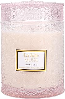 La Jolíe Muse Candela profumata Rose Noir e Oud, Candela di soia Naturale al 100% per la casa, Durata 90 Ore, Barattolo di Vetro Grande, 550g / 19,4Oz