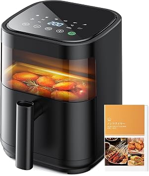ノンフライヤー 3L エアーフライヤー air fryer ノンオイル 電気フライヤー 揚げ物・惣菜調理機 1~2人用 nồi chiên không dầu 可視窓付き LEDタッチパネル 温度調整/タイマー 日本語説明書・レシピ付き PSE認証済 の商品画像