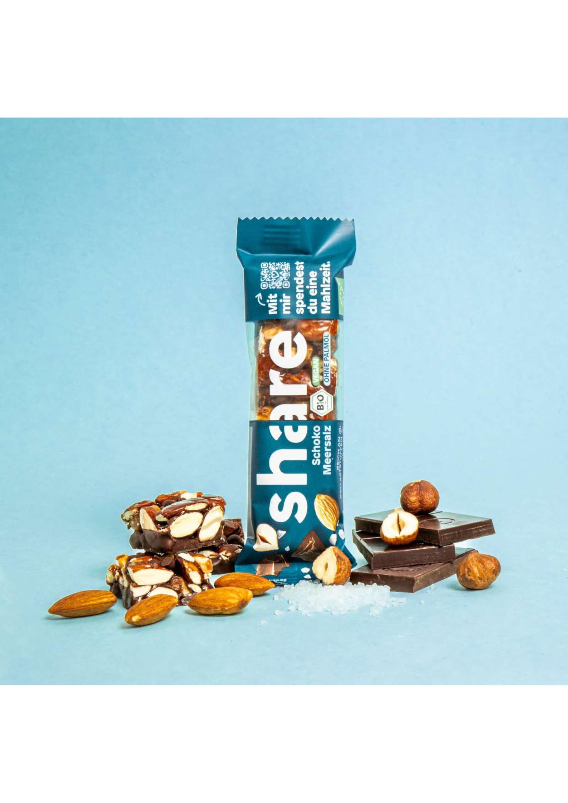 share Bio Nussriegel Schoko & Meersalz (15x35g) | Vegan, Ohne Palmöl, Laktosefrei – Snackriegel mit Mandeln, Haselnuss, Schokolade & Meersalz – Spendet Essen