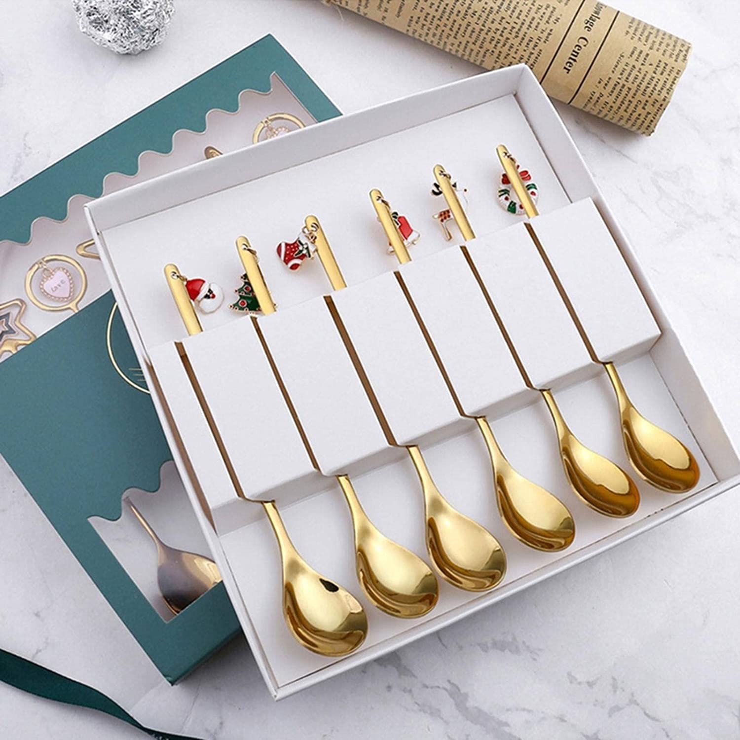 Löffel Restaurants Kreativer Edelstahl-Kaffee-Löffel Teelöffel-Dessert-Snack-Scoop-Eis-Spoons Geschirr-Kaffee-Scoops Esslöffel Hause(Silver B)