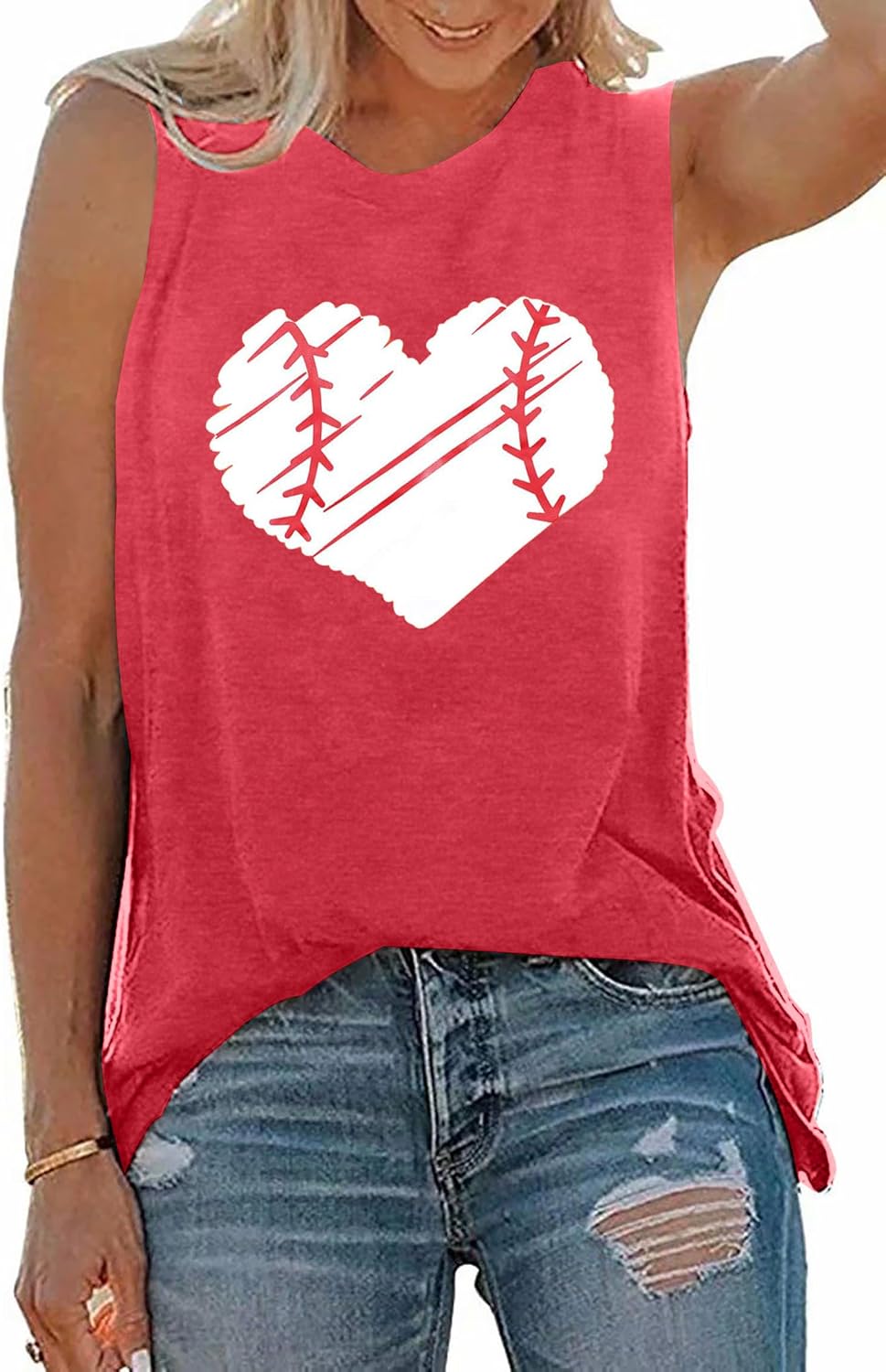 TAOHONG Baseball Tank Top Women Heart Print Baseball Tanks Cute Workout Graphic Casual Summer Sleeveless Shirt Vest Top