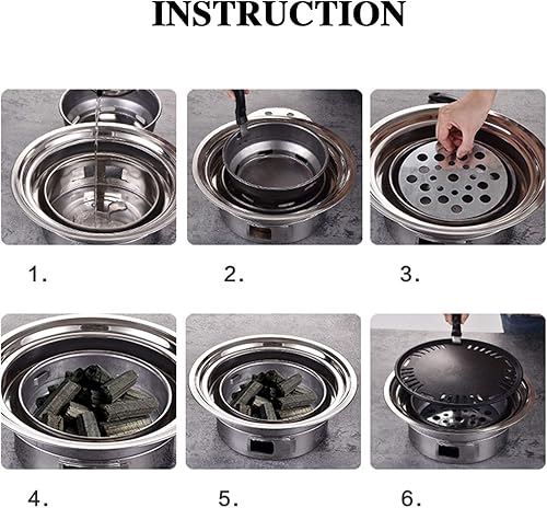 Miniatura 5 de TBVECHI Parrilla de mesa portátil, parrilla de barbacoa de estilo coreano de 15.75 pulgadas, parrilla de barbacoa de acero inoxidable, estufa de