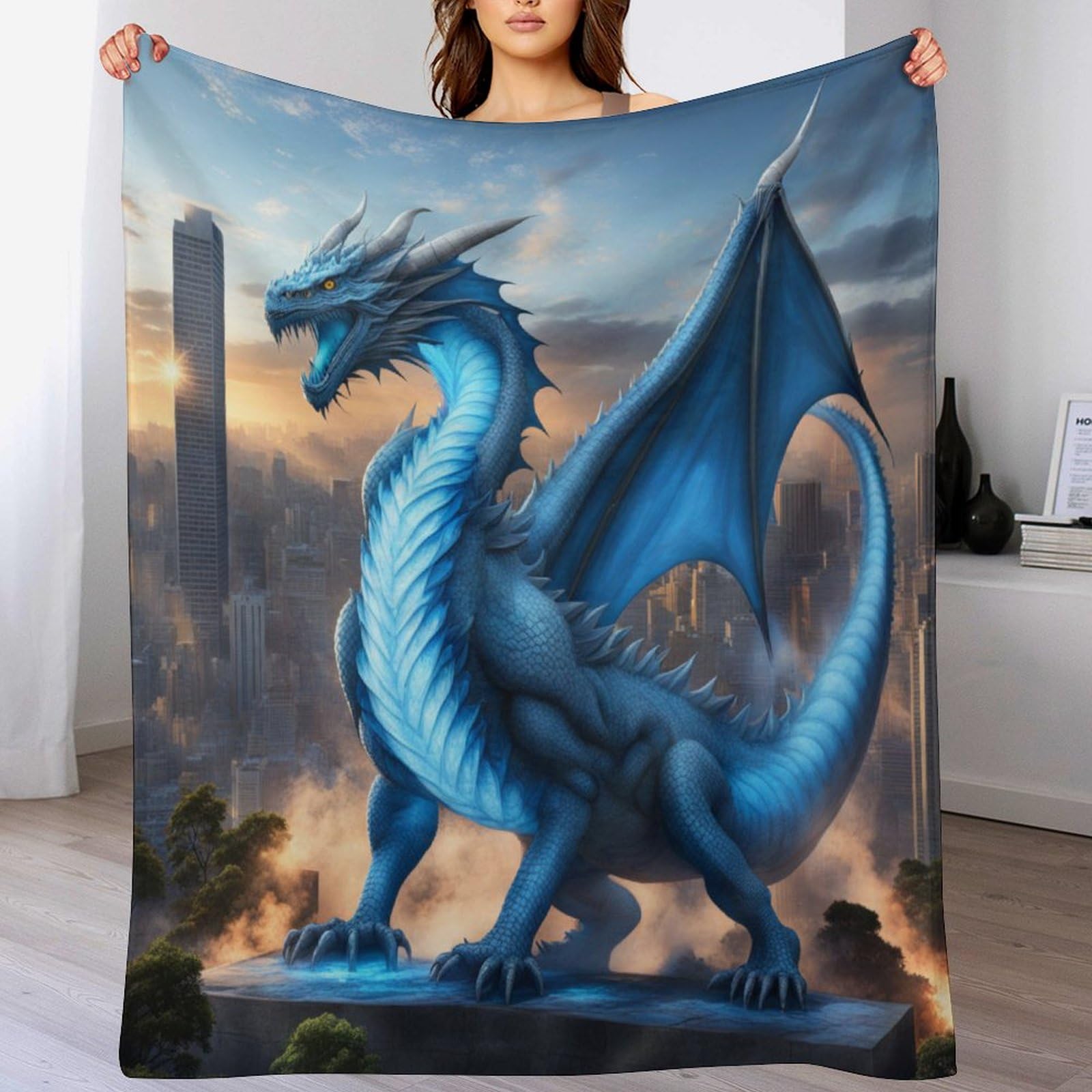 Plaid polaire bleu pour le voyage canapé lit motif dinosaure