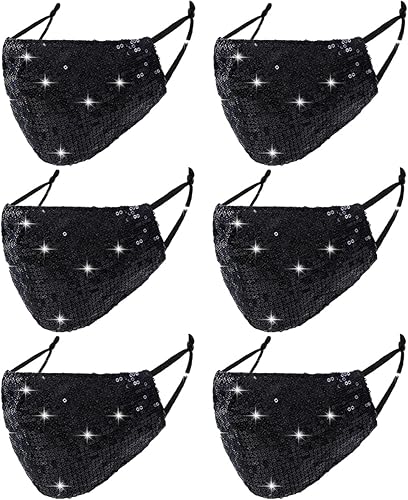 Miniatura 6 de 6 máscaras faciales lavables con purpurina para mujer. Transpirables, reutilizables, ajustables, a la moda, con bolsillo.