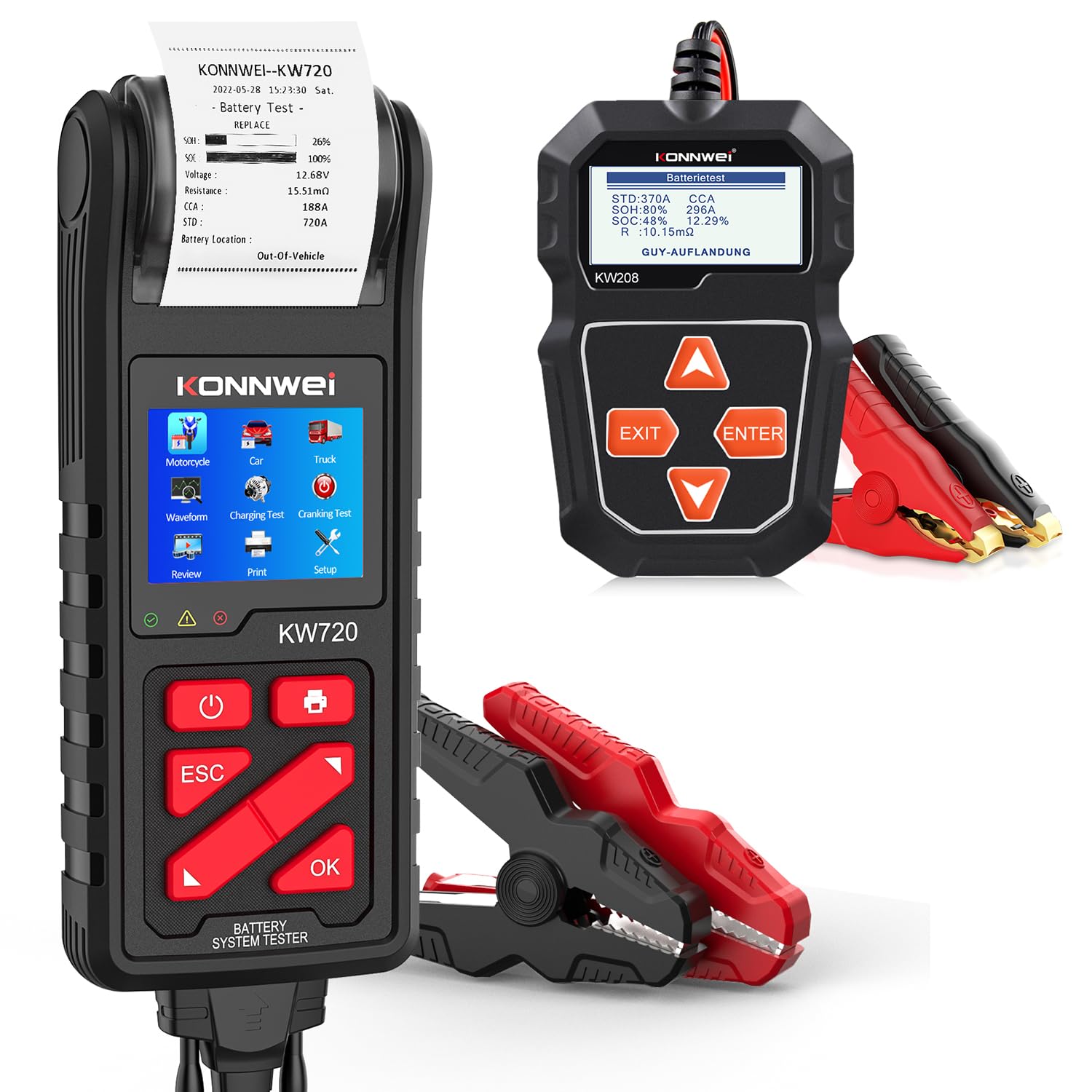 KW208+KW720 Professional 6V 12V 24V Car Battery Tester