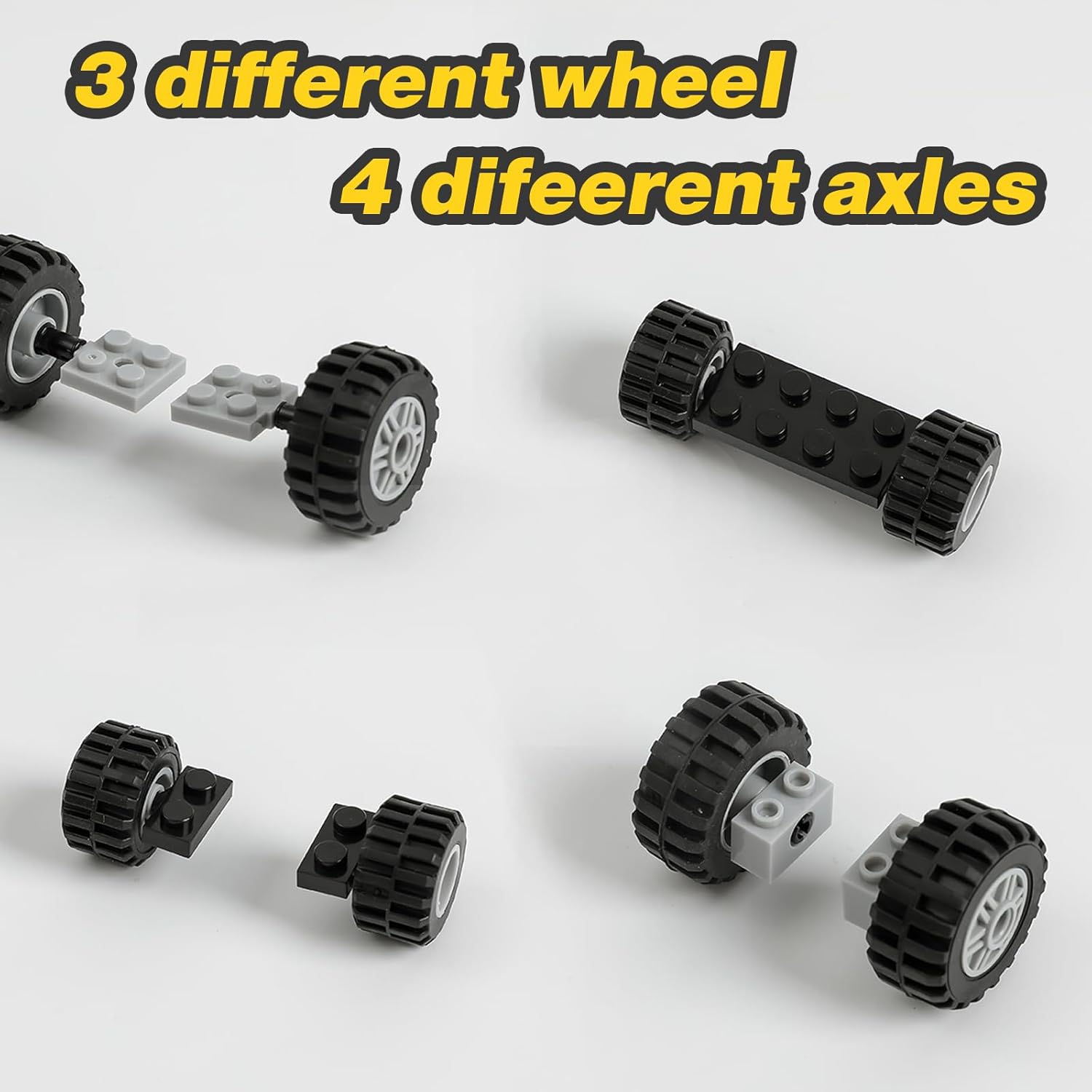 HUIZDQ 450pcs Wheels and Axles Set, Including Wheels, Windshield, Traffic Light, Vehicle & Truck Parts, Classic Pieces & Accessories, Compatible with Classic Brick Toys