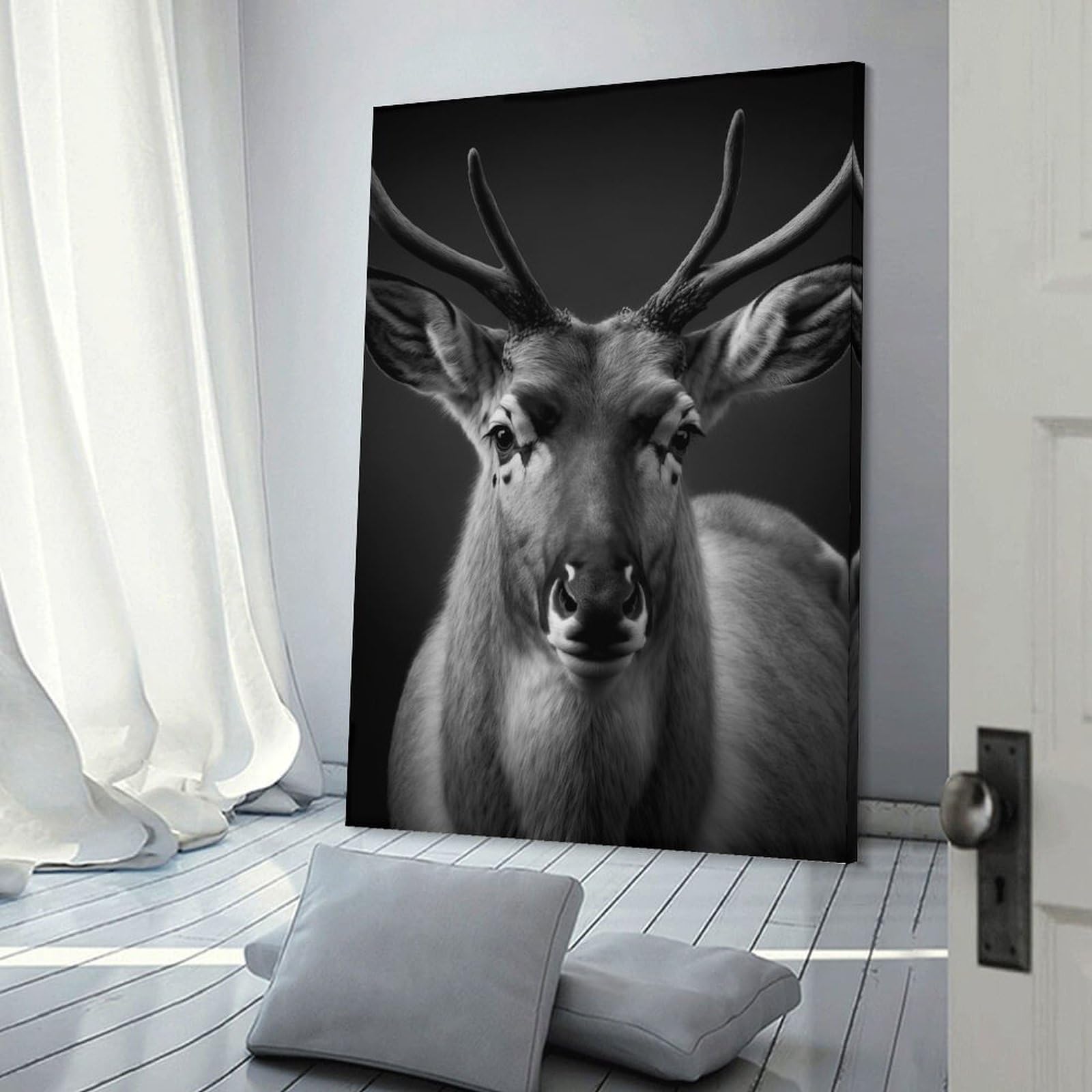 Junmoney Portrait of A Caribou Canvas Wall Picture, 16x24inch(40x60cm), for Wall Displays, Bedrooms Or Room Updates, Wall Decor Suited to Curated Displays