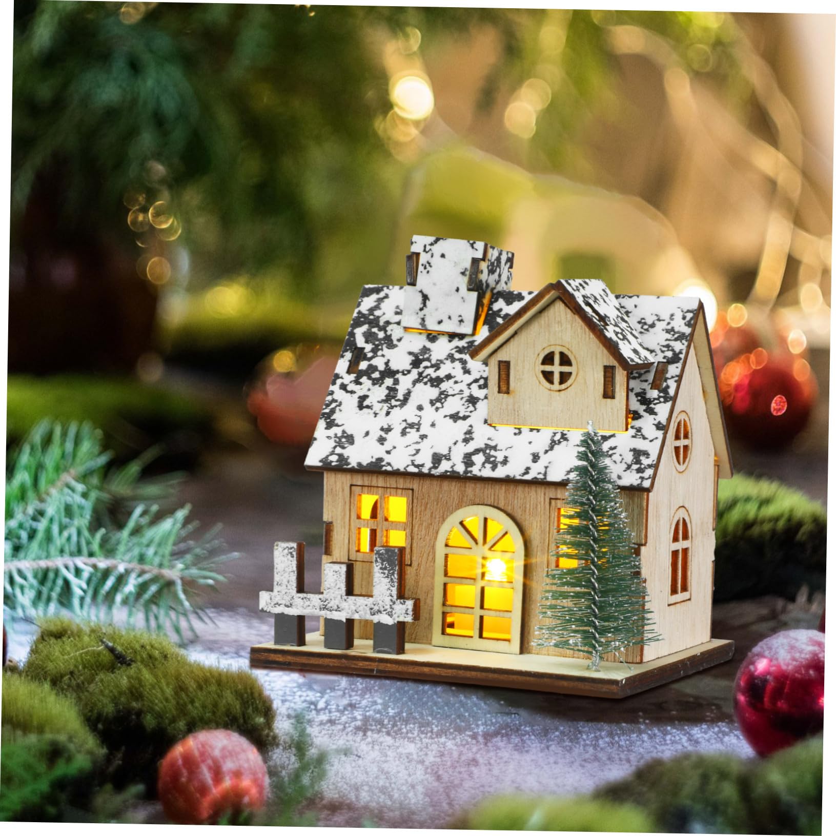 ibasenice 3pezzi Casetta di Natale in Legno Luci LED Villaggio di Natale Decorativo Set di Case in Legno per Casa Accessori Natalizi Decorazioni