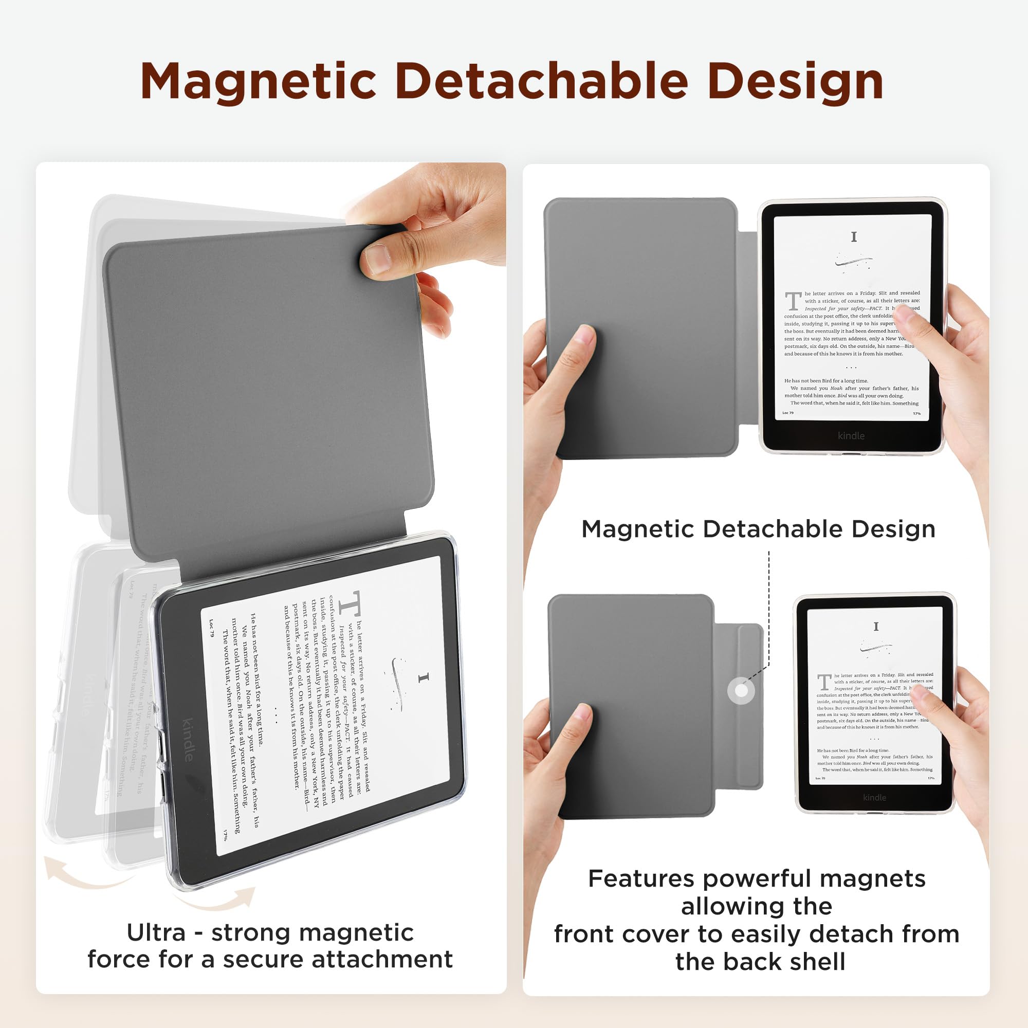SESENSE Odłączane magnetyczne etui do Kindle Paperwhite 12. generacji 2024 i Kindle Colorsoft Signature Edition, smukłe etui z PU z automatycznym budzeniem/uśpieniem, lampart