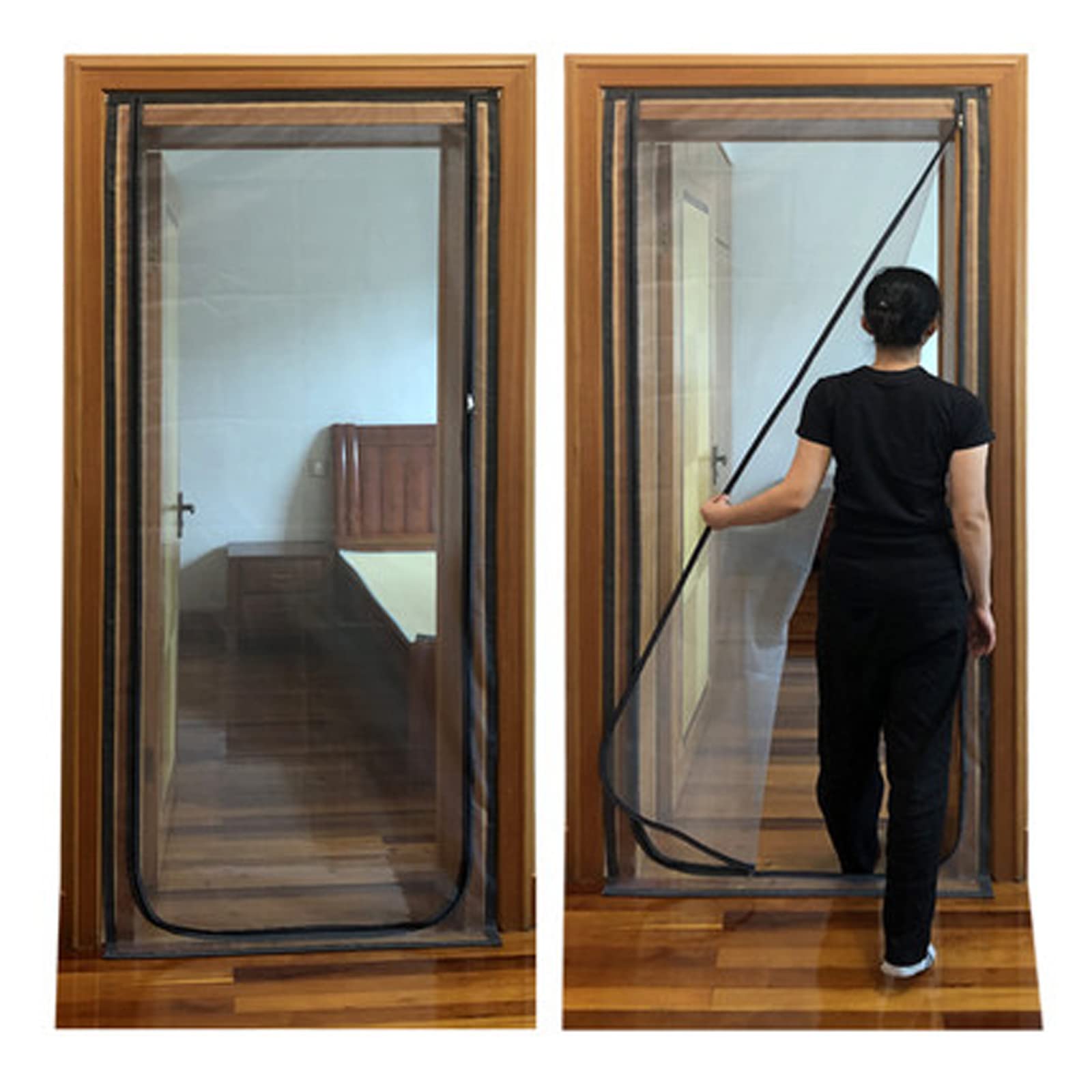 Insektenschutzgitter für Schlafzimmer & Balkon – Fliegengitter für Katzen und Haustiere, einfache Installation, Schwarz (80 x 210 cm)