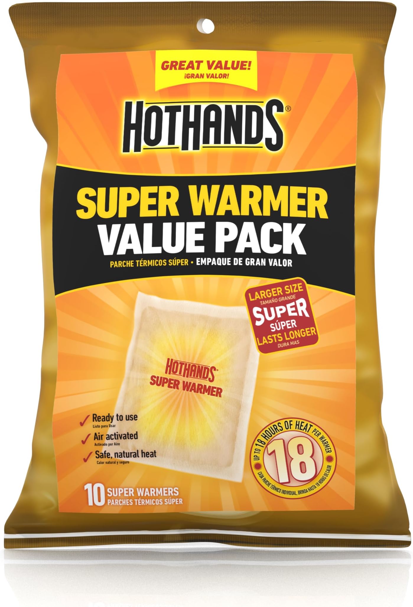 Body & Hand Super Warmers - Long Lasting Natural Odorless Air Activated Warmers - Up to 18 Hours of Heat - 10 Individual Warmers