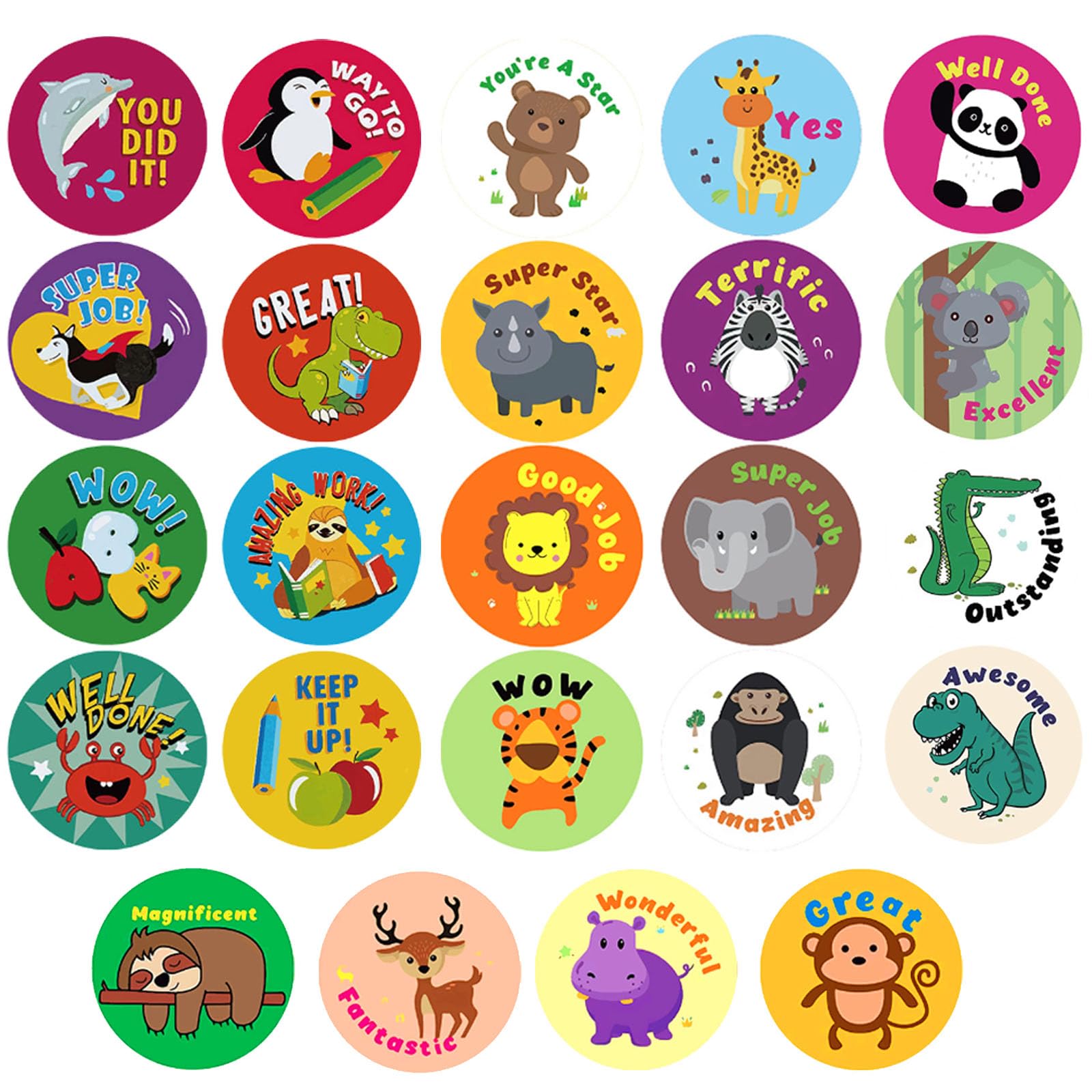 Eideos 3 Rolls Motivational Stickers for Kids 1500 Pcs Round Animal Incentive Stickers for School Classroom Potty Training Rewards (Multicolour Animal
