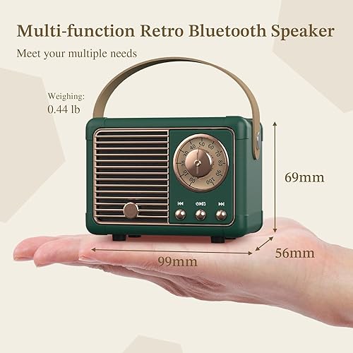 Miniatura 6 de PRUNUS J-999 Altavoz Bluetooth retro portátil, mini altavoz con potente altavoz de 3 W, diafragma de bajos, llamadas manos libres, bolsillo
