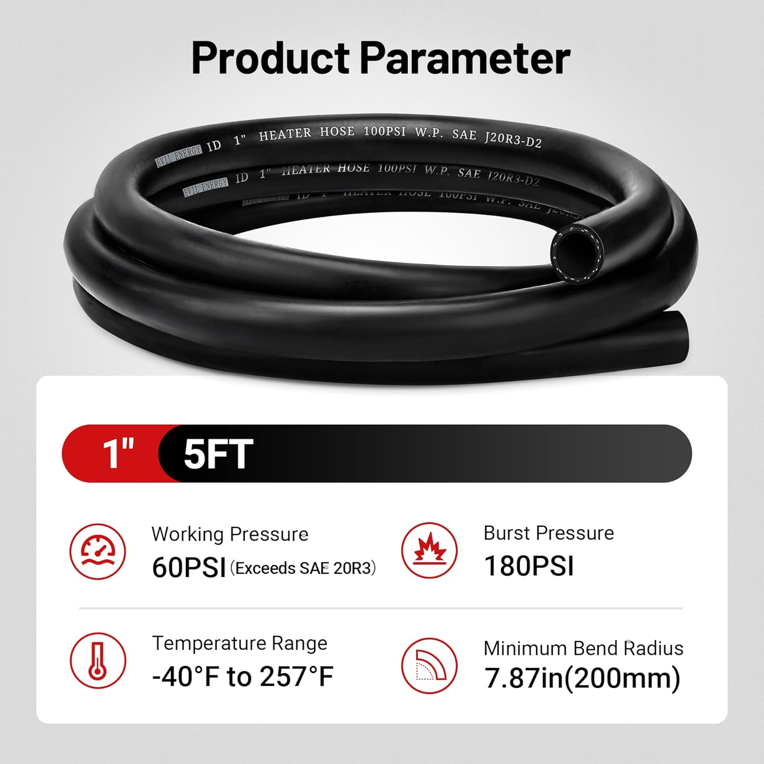 EVIL ENERGY 1" Heater Hose Coolant Radiator Straight 60PSI SAE 20R3 5FT Black