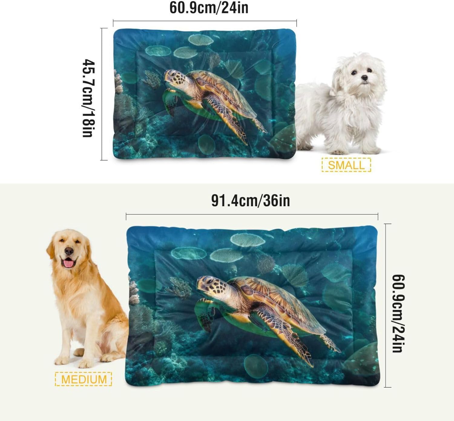 review Tropical Coral Sea Turtle Dog Bed Cat Bed, Rectangle Comfortable Pet Bed, Ultra Soft Calming Dog Bed for Small Medium Large Dogs, 36x24in