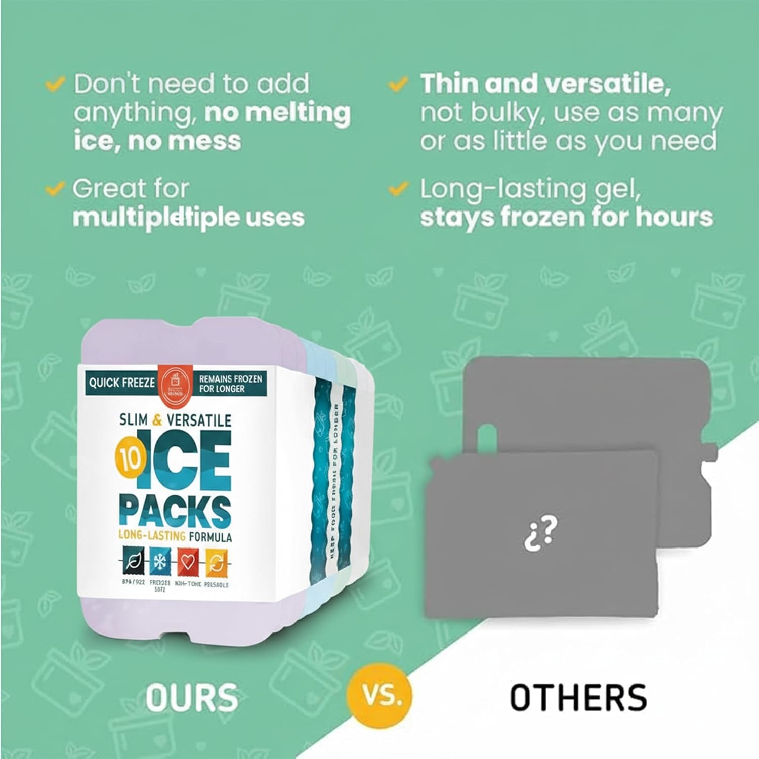 Healthy Packers Ice Packs for Lunch Boxes & Coolers - Freezer Packs - Original Cool Pack | Cooler Accessories for Beach, Camping & Fishing | Slim & Long-Lasting Reusable Ice Pack for Cooler