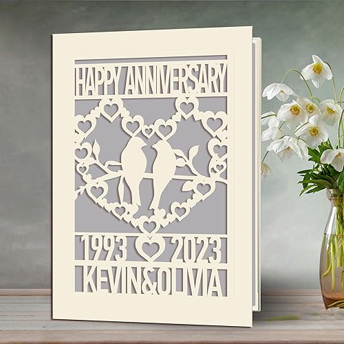 Miniatura 2 de EDSG Tarjeta de aniversario personalizada, regalo de boda, tarjetas cortadas de papel con cualquier nombre, fecha para mujeres, hombres, marido,
