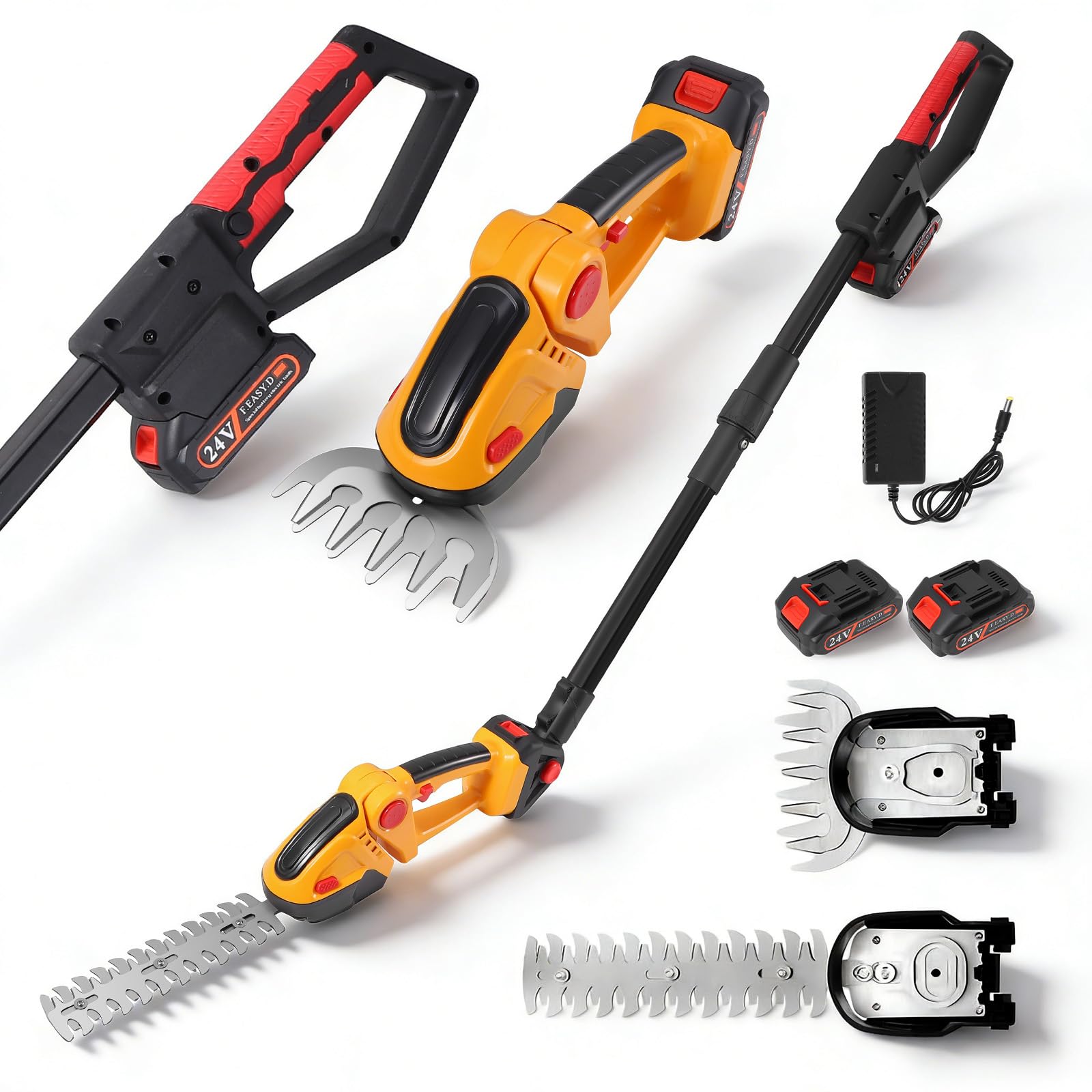 Élagueuse sur perche sans fil et taille-haie télescopique 2 batteries 24V