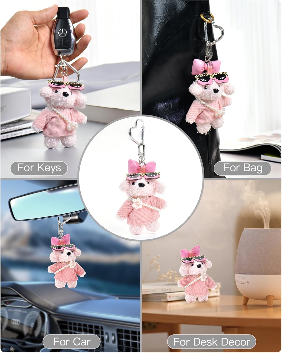| Cute Plush Teddy Keychain – Soft Bear Bag Charm & Car Mirror Hanging, Gift for Women & Girls - Image 4