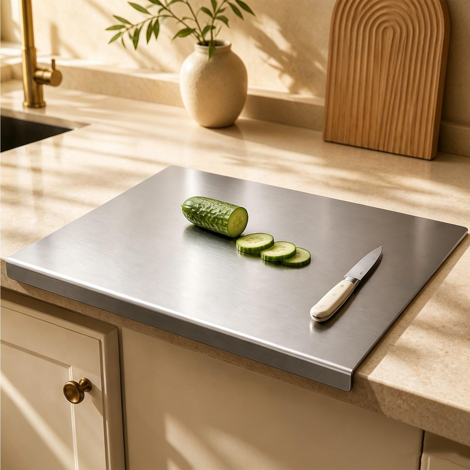 Tagliere in acciaio inox con bordo di arresto
