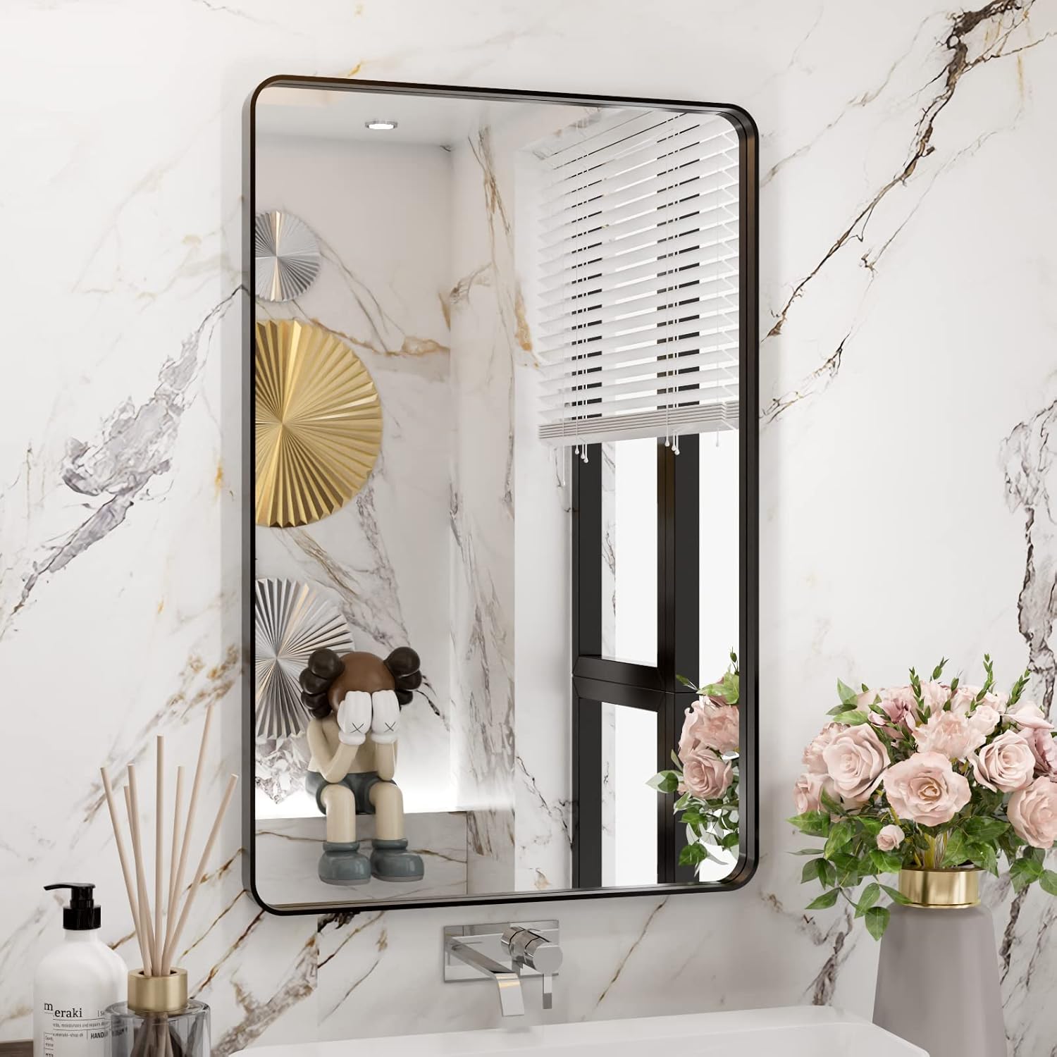 WEER Black Bathroom Mirror 20X30 Inch Rectangular Matte Black Metal Framed Vanity Mirror Farmhouse Bathroom Mirror with Tempered