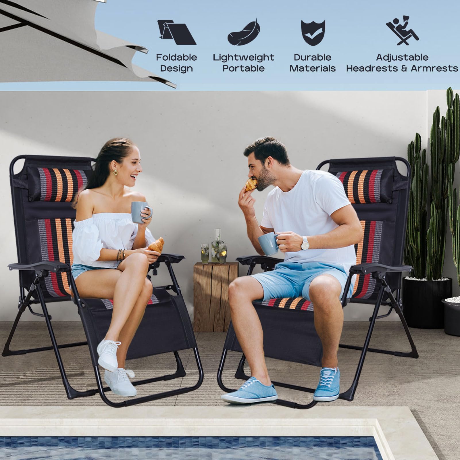 Chaise Longue de Jardin Pliable Transat Bain de Soleil Inclinable, Chaise Longue Pliante avec Coussin et Porte-Gobelet, Fauteuil Relax Jardin Dossier réglable pour Extérieur Terrasse, Noir