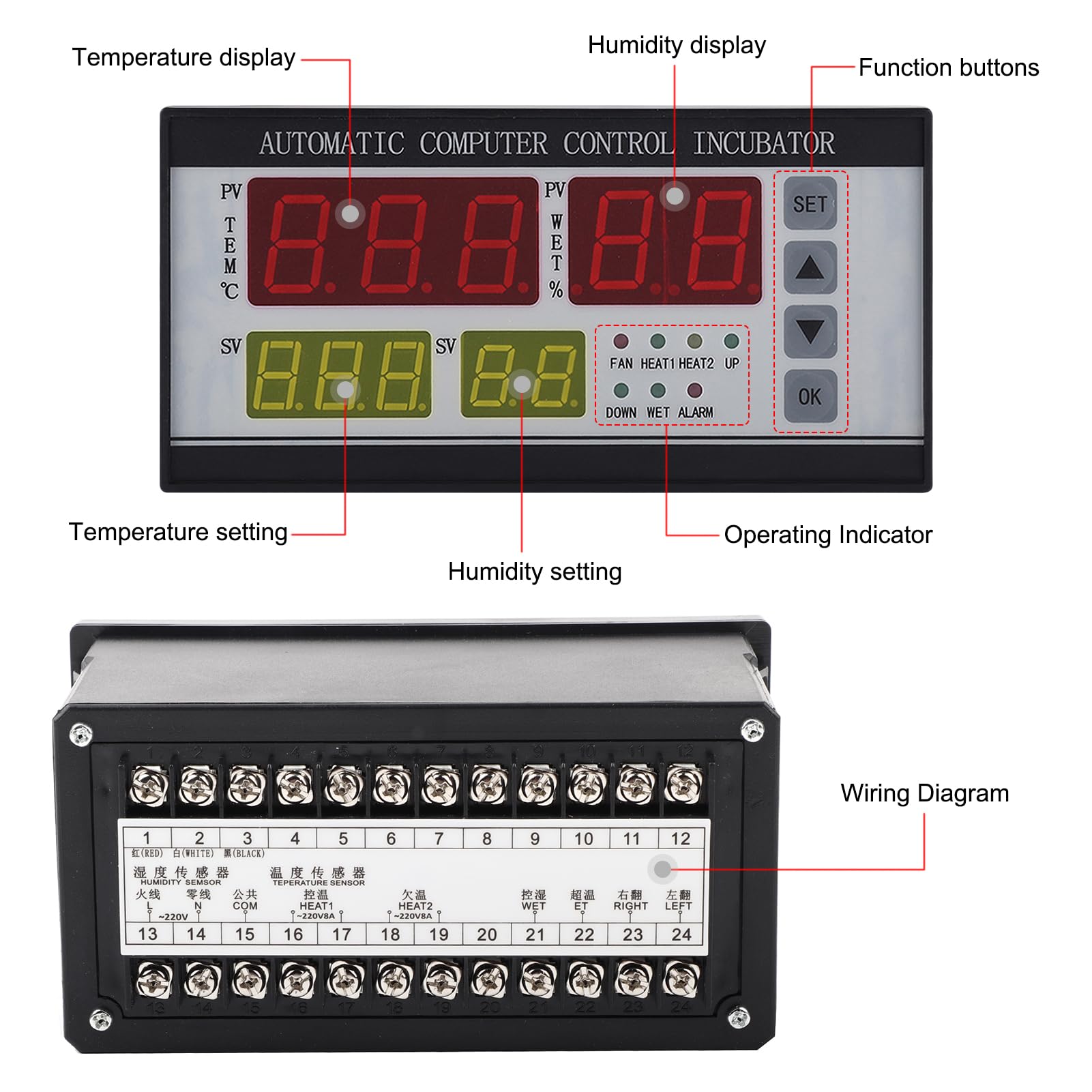 Controlador de incubadora de huevos XM-18 Termostato Higrostato Control automático completo con sonda de sensor de temperatura y humedad
