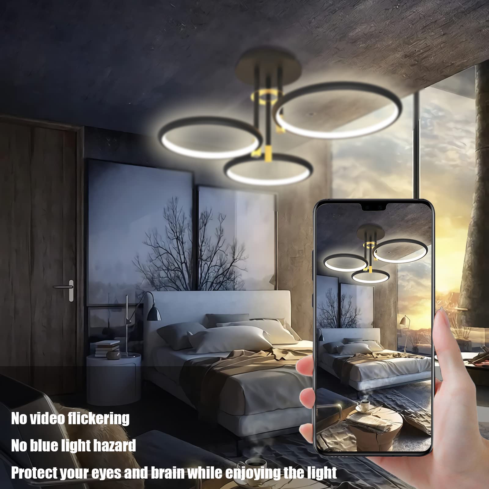WERSVG LED Deckenlampe Dimmbar – 3 Ringe, 40W, 3200LM, Per Fernbedienung Steuerbar Für Wohnzimmer, Schlafzimmer & Mehr