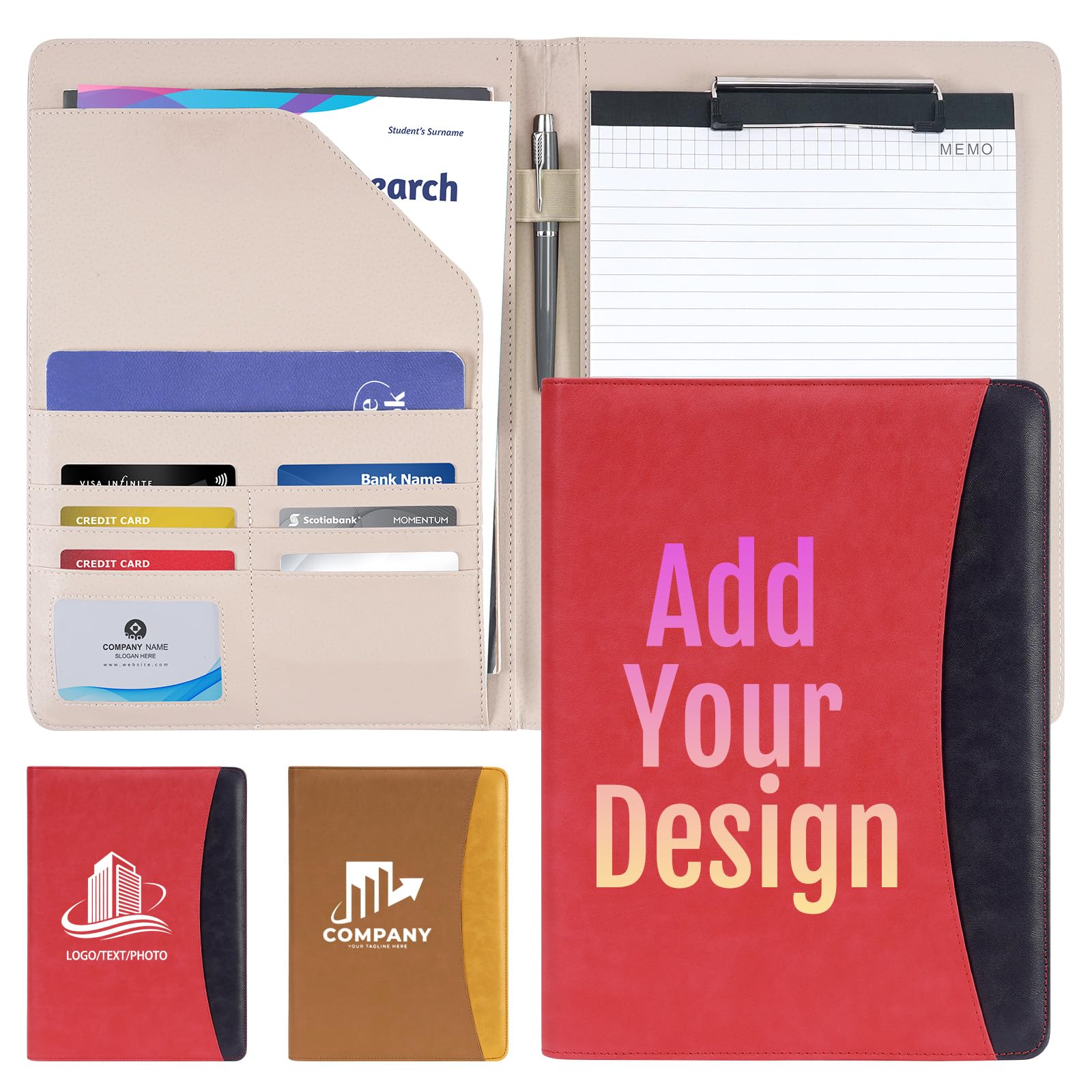 ENOMY A4 Personalised Portfolio PU Leather Folder Waterproof PU Certificate Holder Custom Conference Document Organiser for Business Travel Office Meetings Professional Gift Idea Red