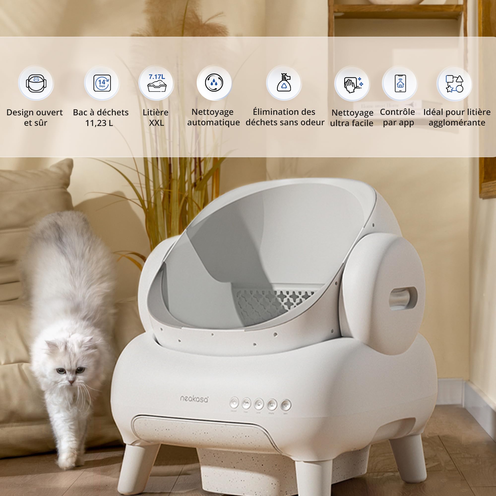 Neakasa M1 Lite litière Chat autonettoyante Ouverte, litière Automatique XXL, Grande capacité & contrôle Via Application, sans Odeur, idéal pour foyers Multi-Chats & Voyages