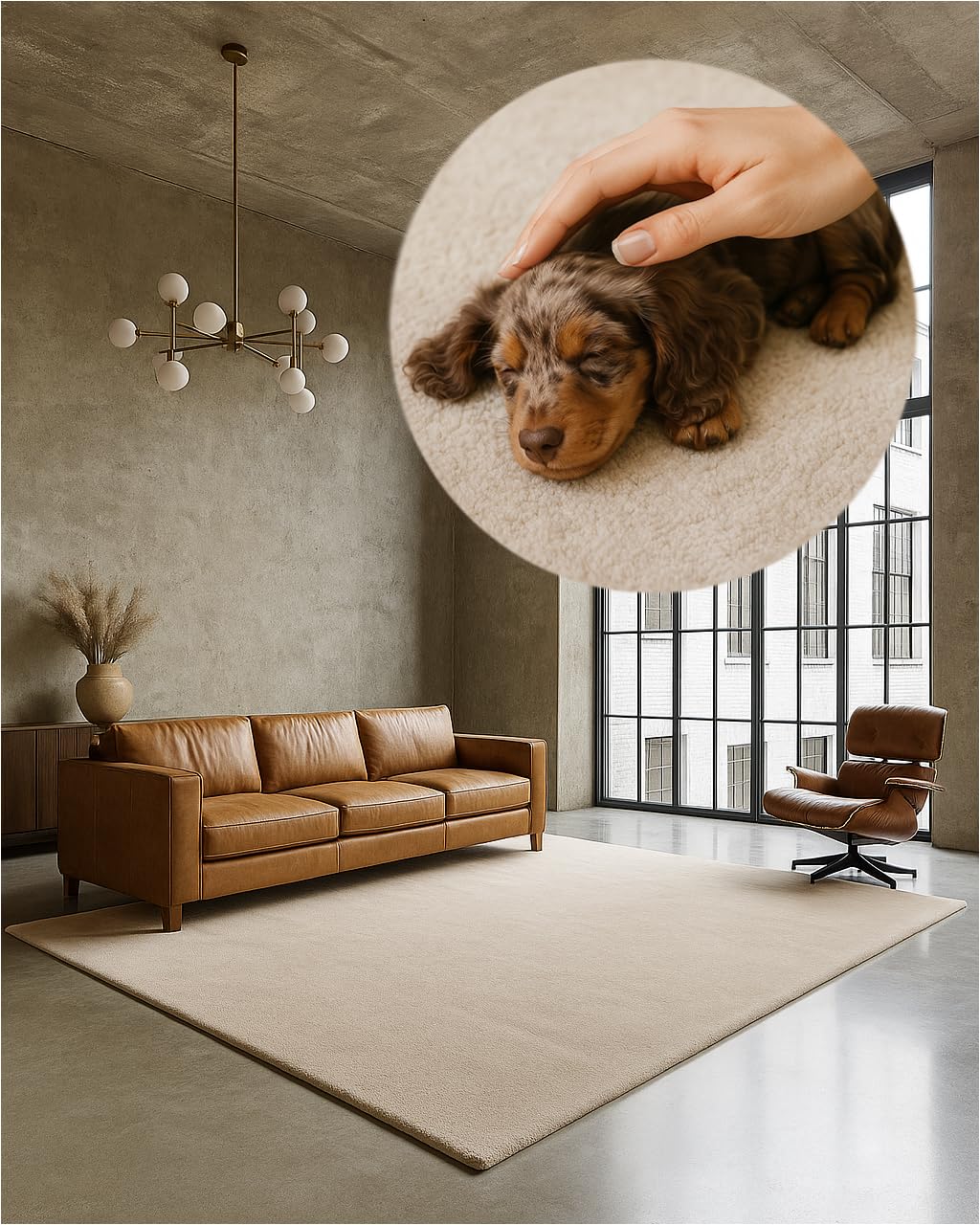 TEXMAXX Weicher Kurzflor Teppich Wohnzimmer mit rutschhemmender Rückseite (160 x 230 cm) - Modern für Flur, Esszimmer und als Schlafzimmer Teppich in Beige - Waschbar bis 30 Grad