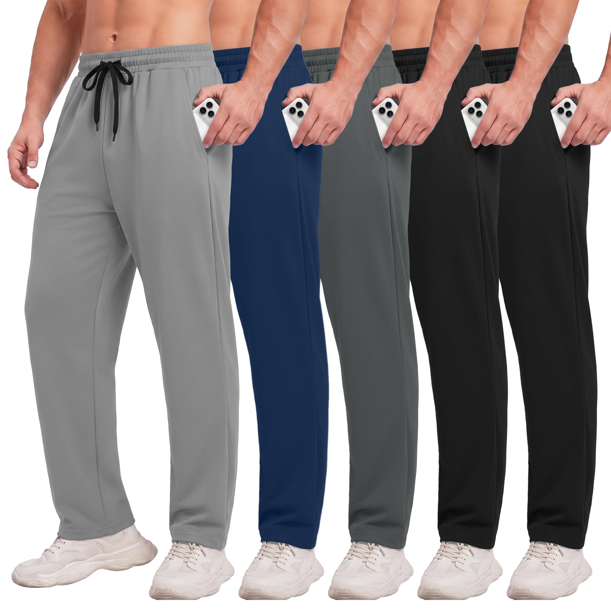 5 Pack Men's Sweatpants with Pockets - Mesh Open Bottom Athletic Pants