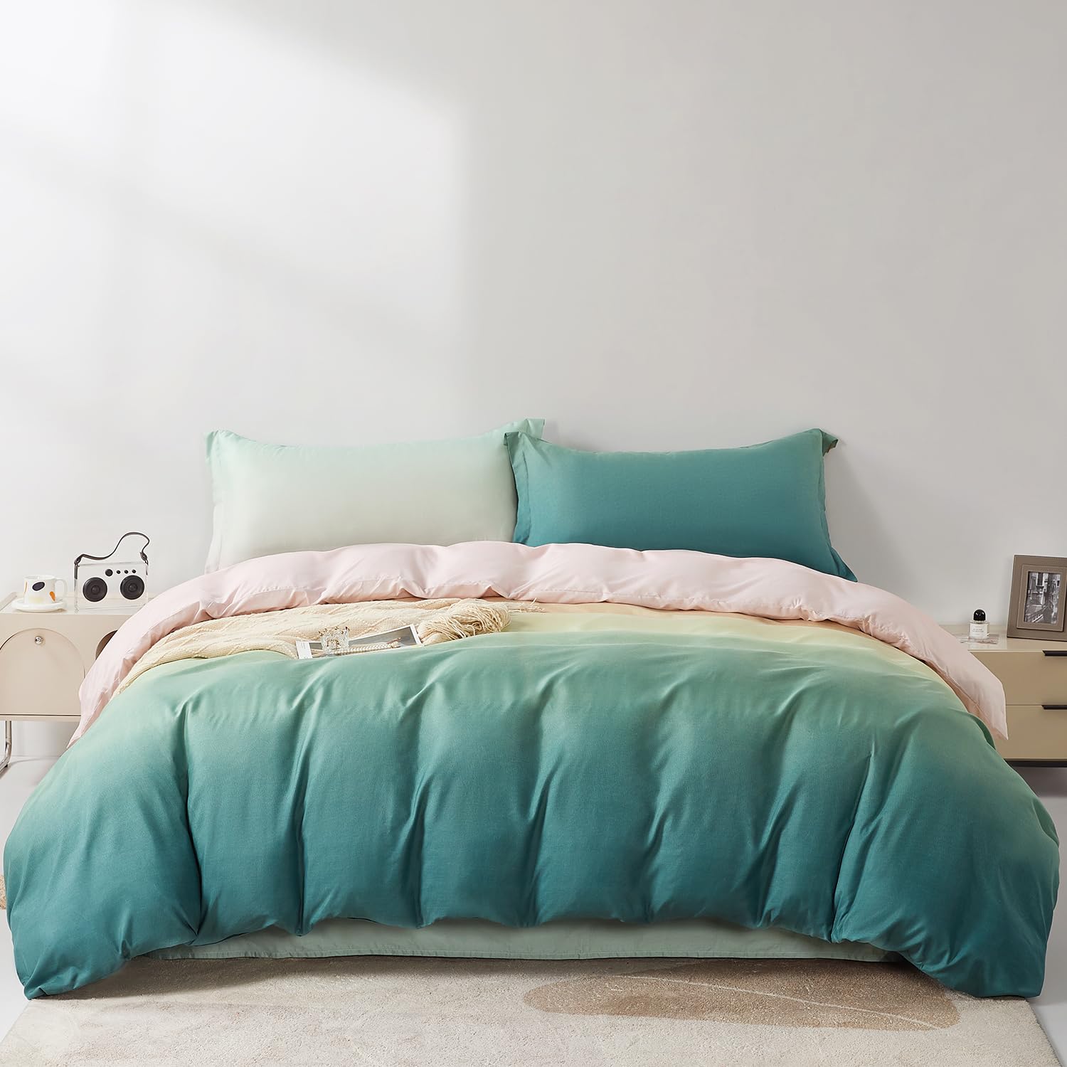 SAPHREAS Green Pink Gradient Duvet Cover Set Single Size