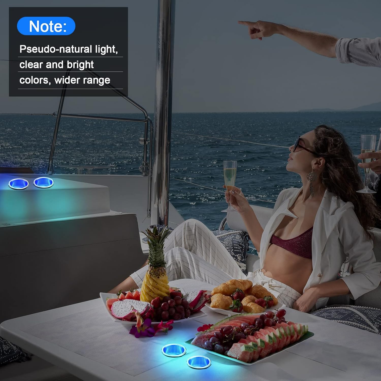 Yexiya 6 Pcs LED Cup Holder Marine Drink Holder Stainless Steel Cup Holders Insert with Drain for Boat Yacht Car Camper Truck RV(Blue)