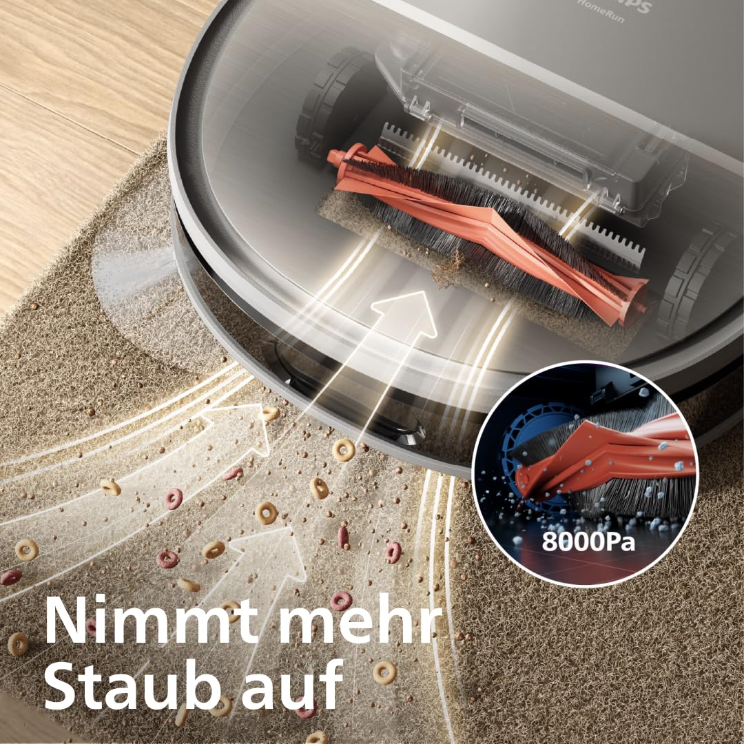 PHILIPS Saugroboter 9000 Serie mit Wischfunktion, Grau, 280 Min. Laufzeit | Auto-Staubabsaugstation, 300 ml Staub- & 260 ml Wasserbehälter, rollender Wischmop (XU9100/10)