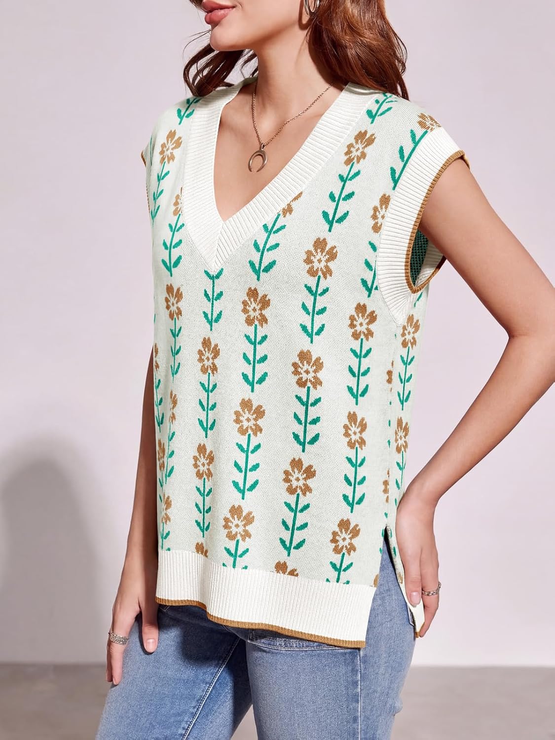 Saodimallsu Womens V Neck Sweater Vest Oversized Ribbed Knit Sleeveless Casual Loose Fit Pullover Tank Top