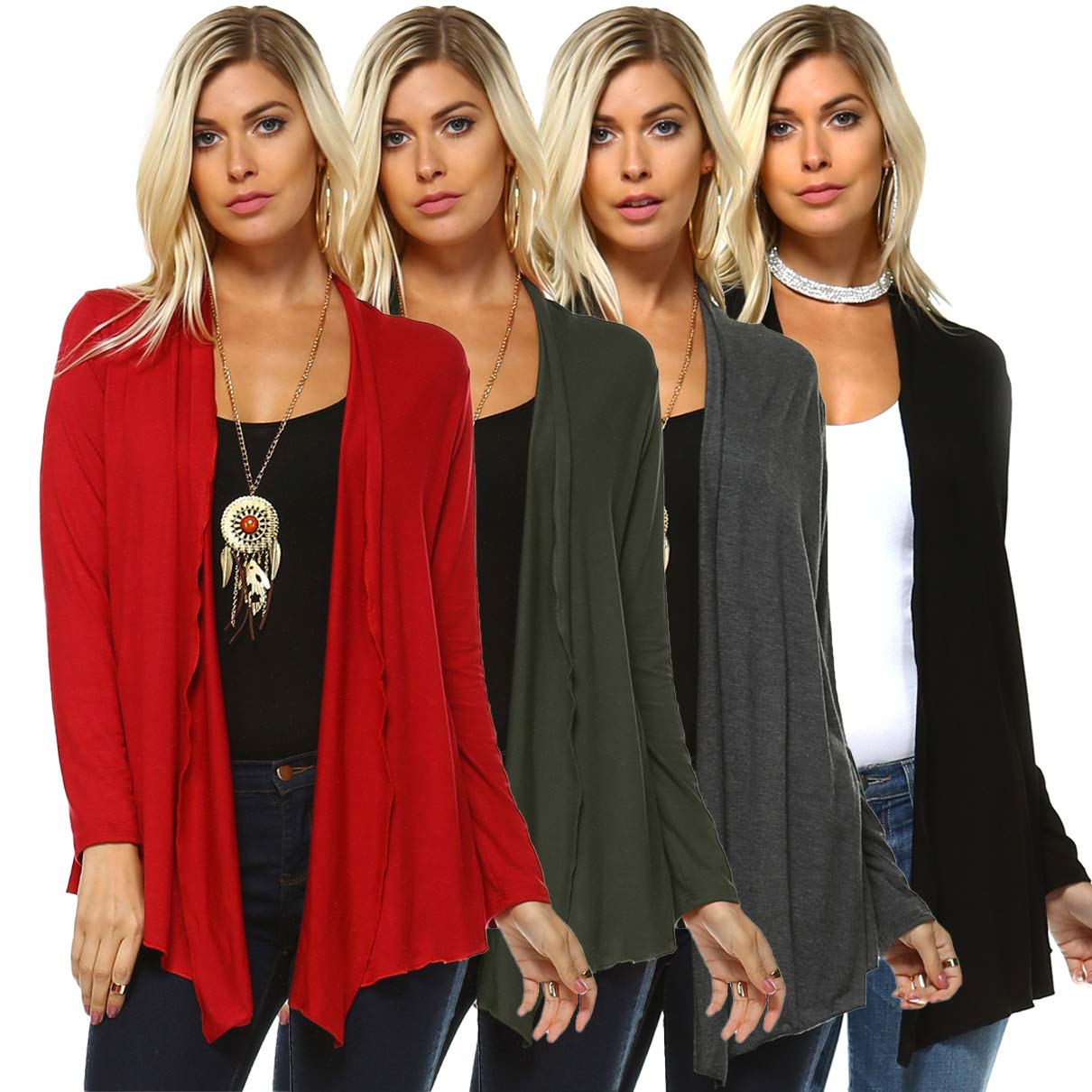 Buy Isaac Liev Women's Casual Cardigan – 4 Pack Long Sleeve Open Front  Flowy Lightweight Classic Flyaway Sweater Made in USA Online at  desertcartAruba